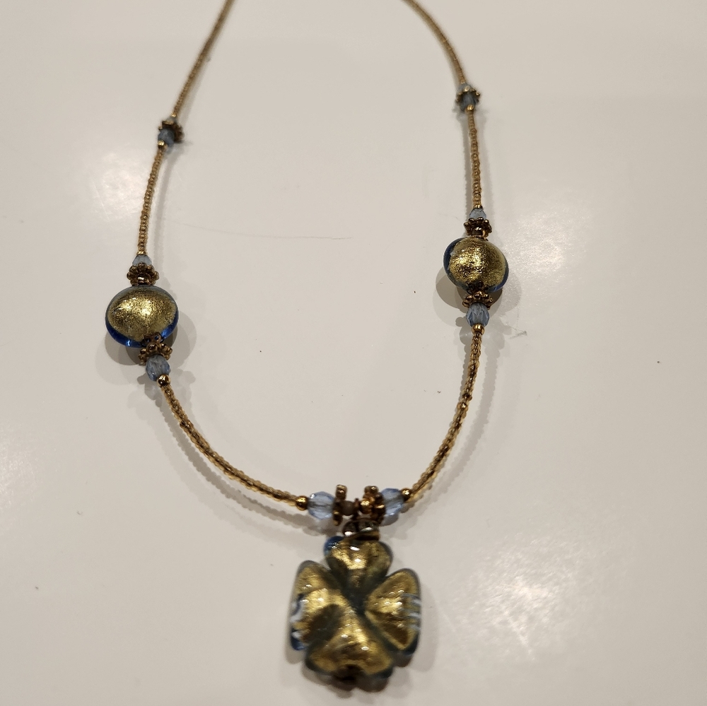 Gold and Blue Minimalist Necklace with Vintage Charm